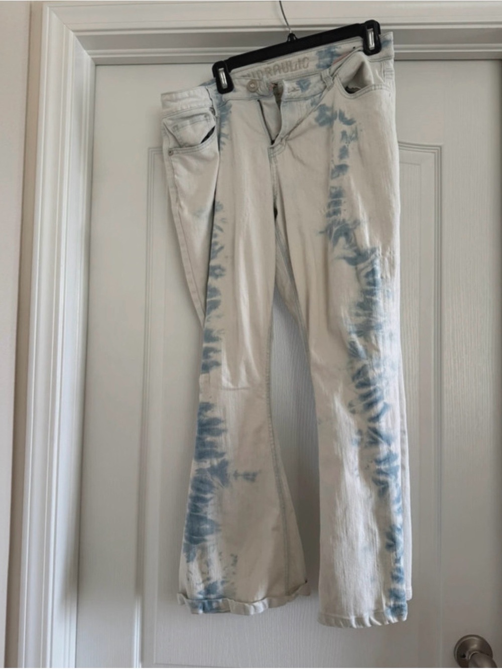 Hydraulic Women's Flare Jeans in White with Light Blue Tie-Dye